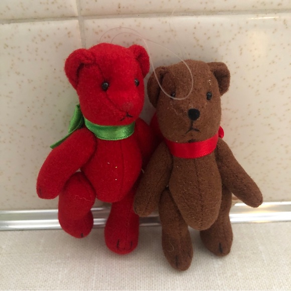 Vintage Dept 56 Teddy Bear‎ Christmas Ornaments Set (2) Moveable Arms Legs - Picture 9 of 16